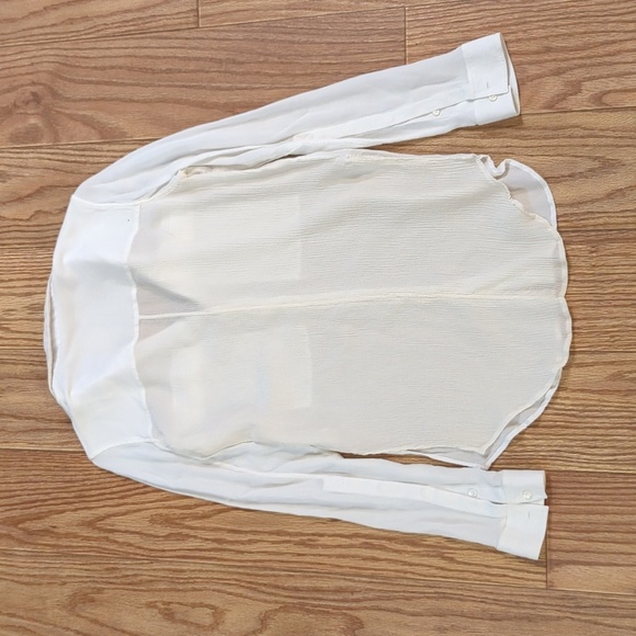 Helmut Lang white sheer gauze button-up crepe shirt, side slits, pockets, size S - Picture 5 of 7
